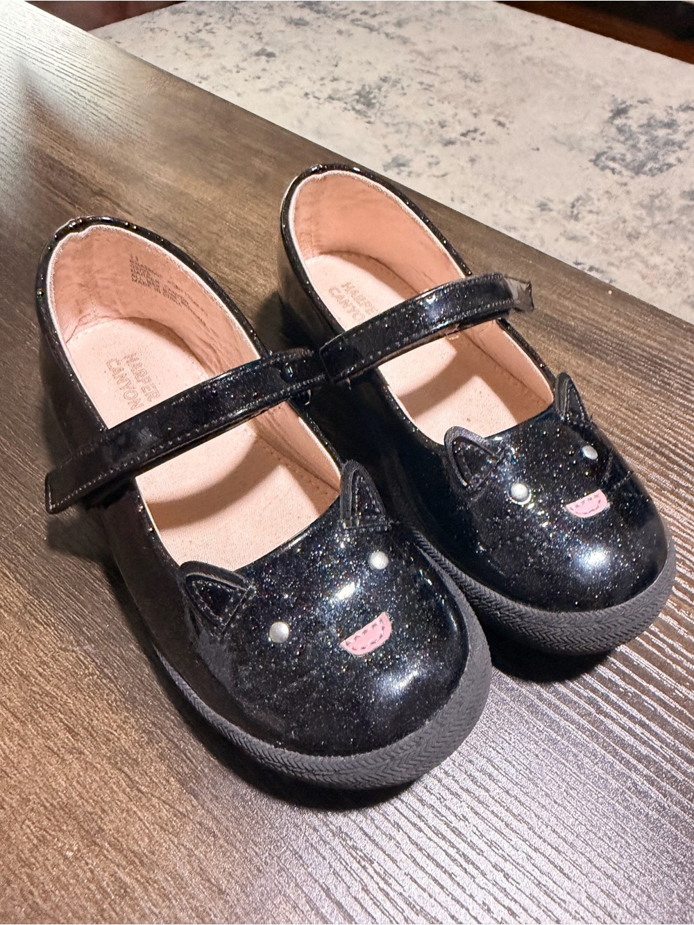 Harper Canyon Black Glitter Cat Mary Jane Shoes